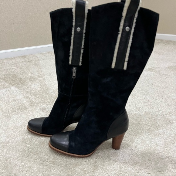 UGG Black Heeled Boots with Cream Accents - Picture 13 of 16